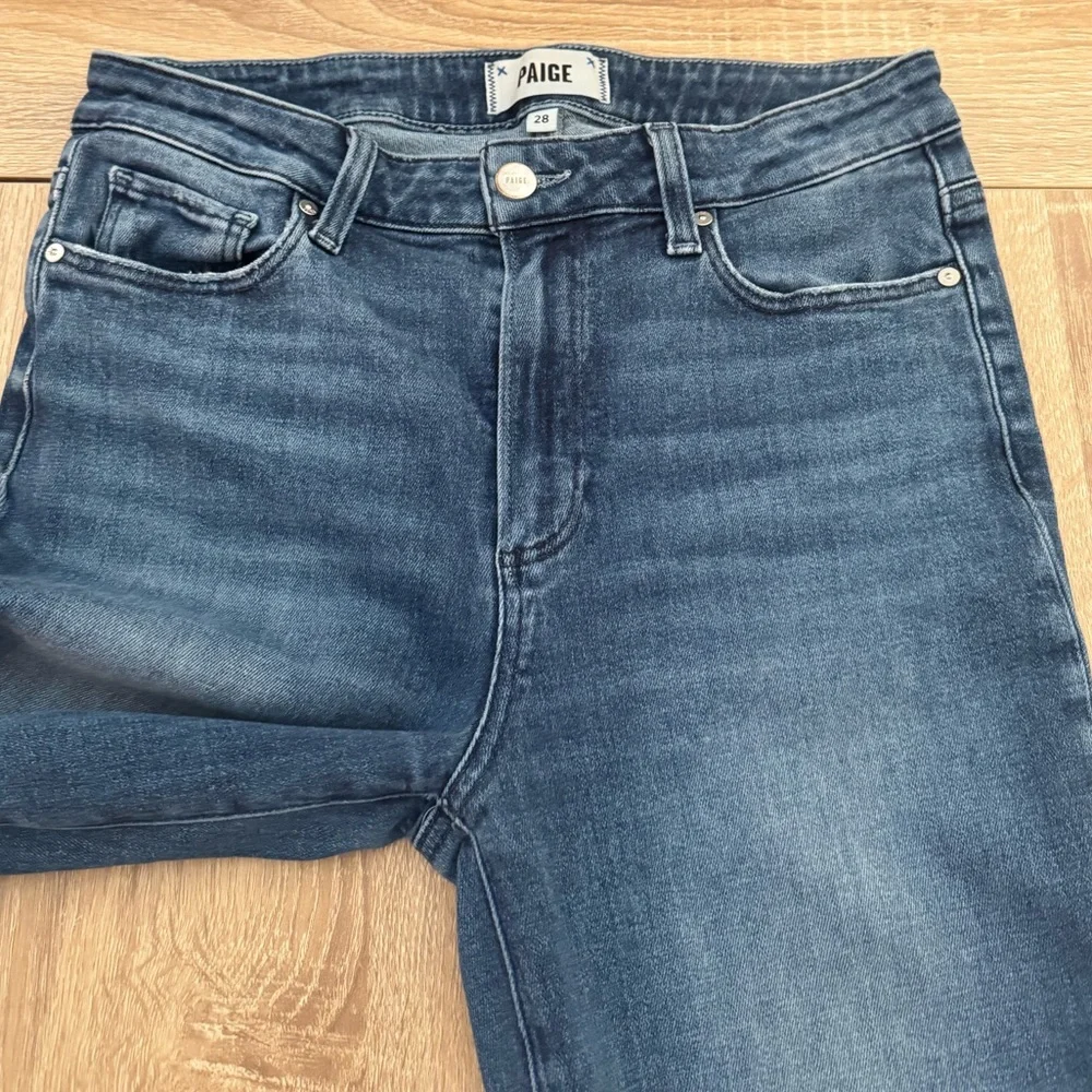 PAIGE‎ High Rise Laurel Canyon Aegean Distressed Blue Wash Flare Jeans Size 28